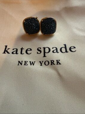 kate spade Gold-Trim teal Druzy Square Stud Earrings